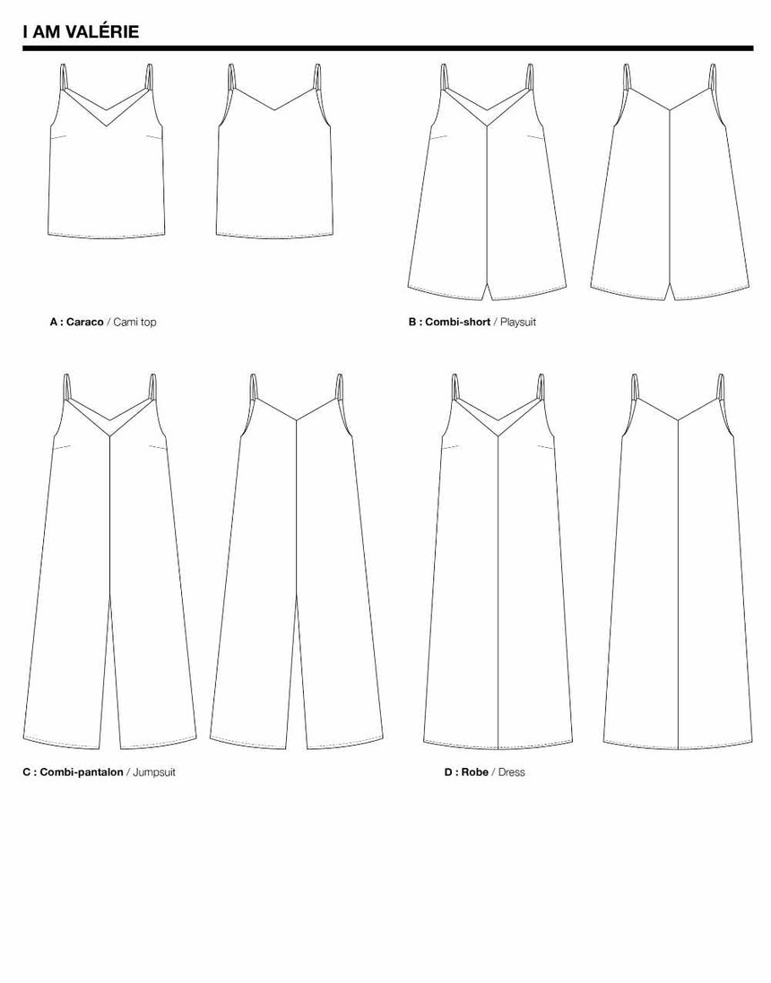 Valérie Jumpsuit, Dress & Cami Top Sewing Pattern, I AM Patterns