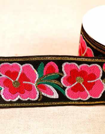 Not Specified Jacquard Ribbon Black / 50mm Flowers Jacquard Ribbon Trim 50mm 15835