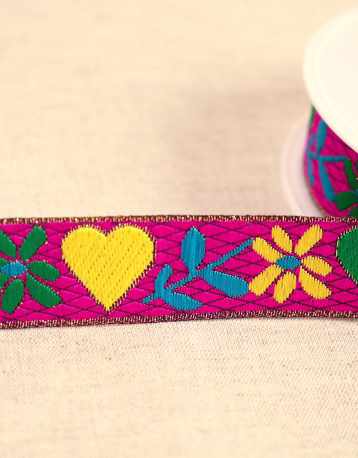 Not Specified Metallic Ribbon Pink / 25mm Hearts & Flowers Jacquard Ribbon Trim 25mm 15834