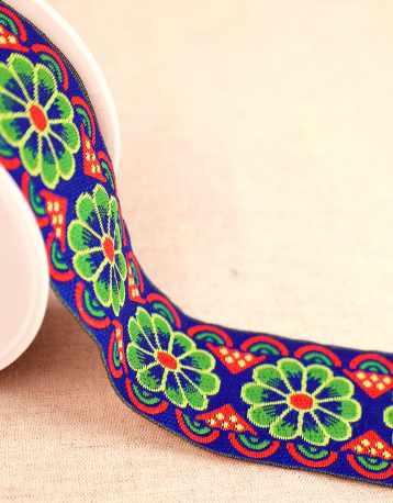 Not Specified Jacquard Ribbon Blue Red & Green / 50mm Rossette Jacquard Ribbon Trim 50mm 15847