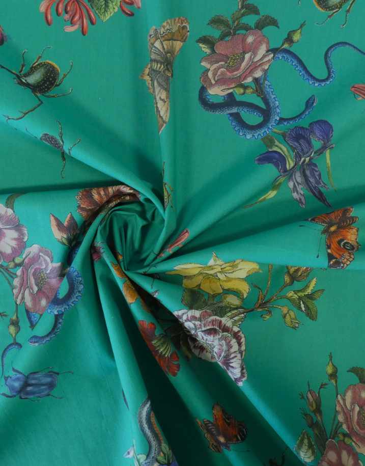 Cobra Corsage Emerald Cotton Lawn Fabric, Lady McElroy