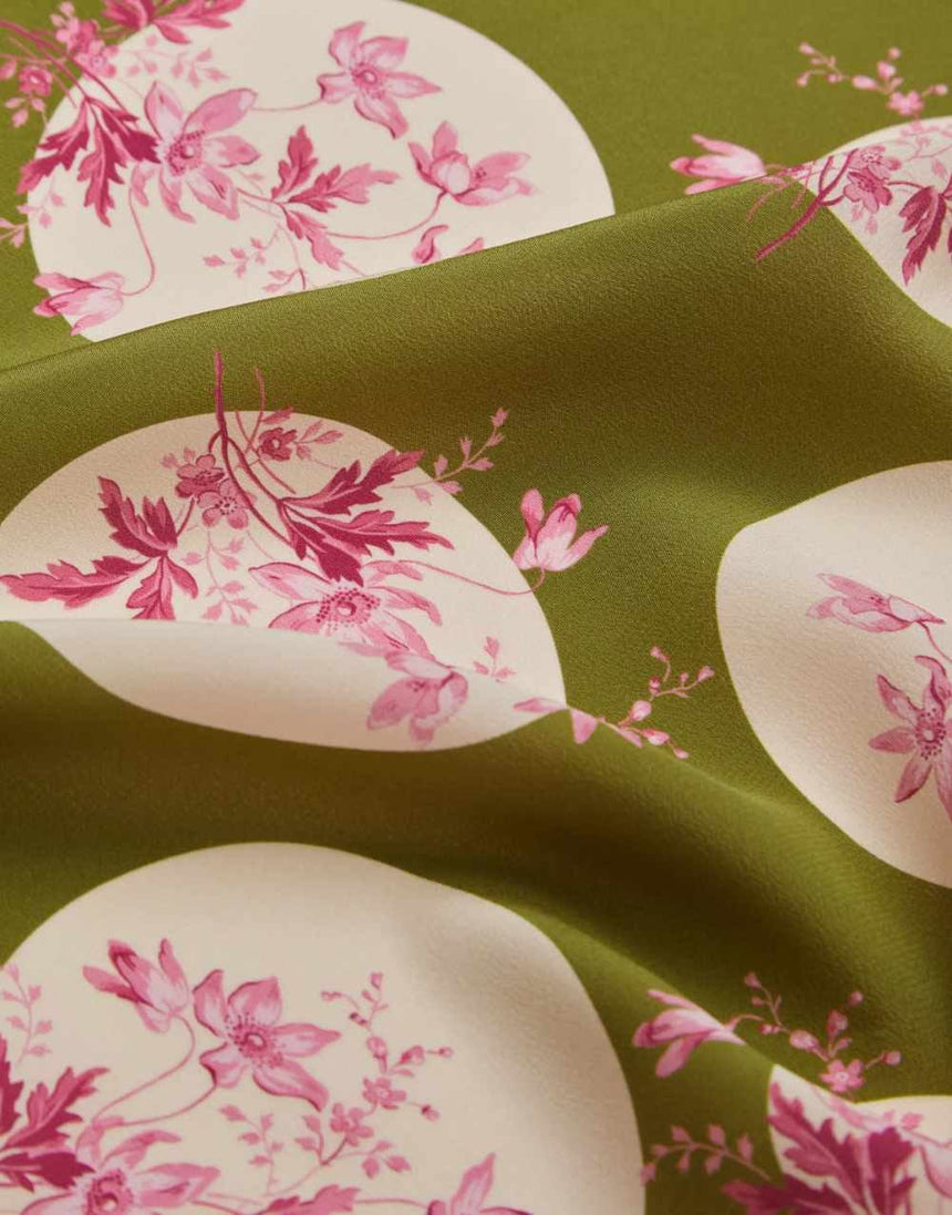 Remnant 1.6m - Liberty Fabrics Kensington Crepe de Chine Silk Posey Polka A Green