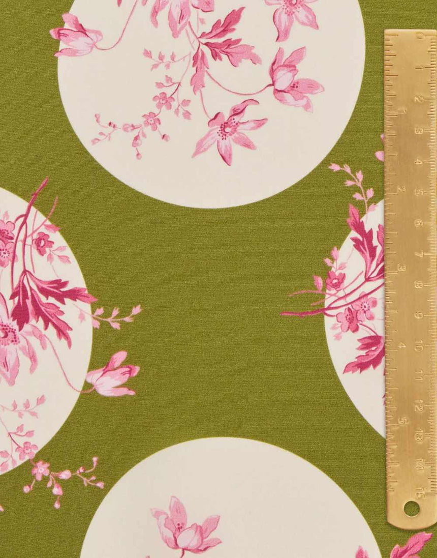 Liberty Fabrics Liberty Fabrics Kensington Crepe de Chine SS23: Beauty and Chaos Liberty Fabrics Kensington Crepe de Chine Posey Polka A Green 15156