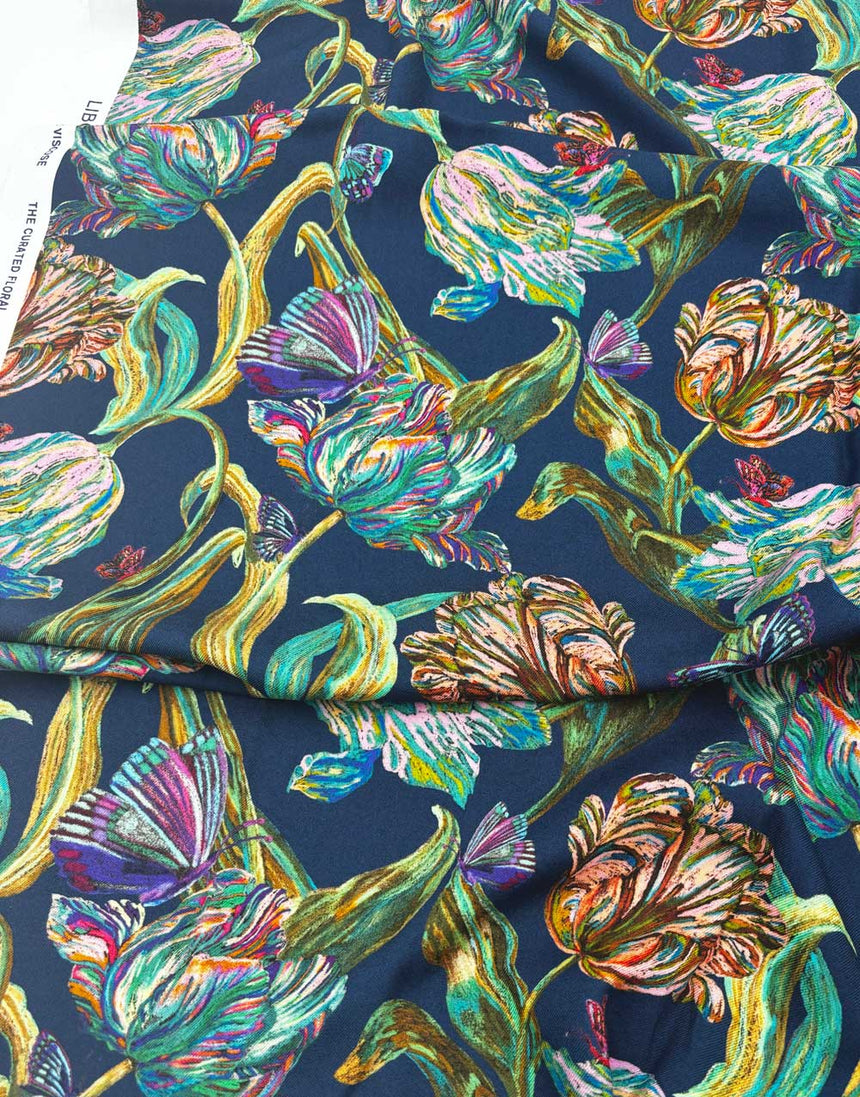 Liberty Fabrics Whitcombe Viscose Twill, Midnight Sketch Blue