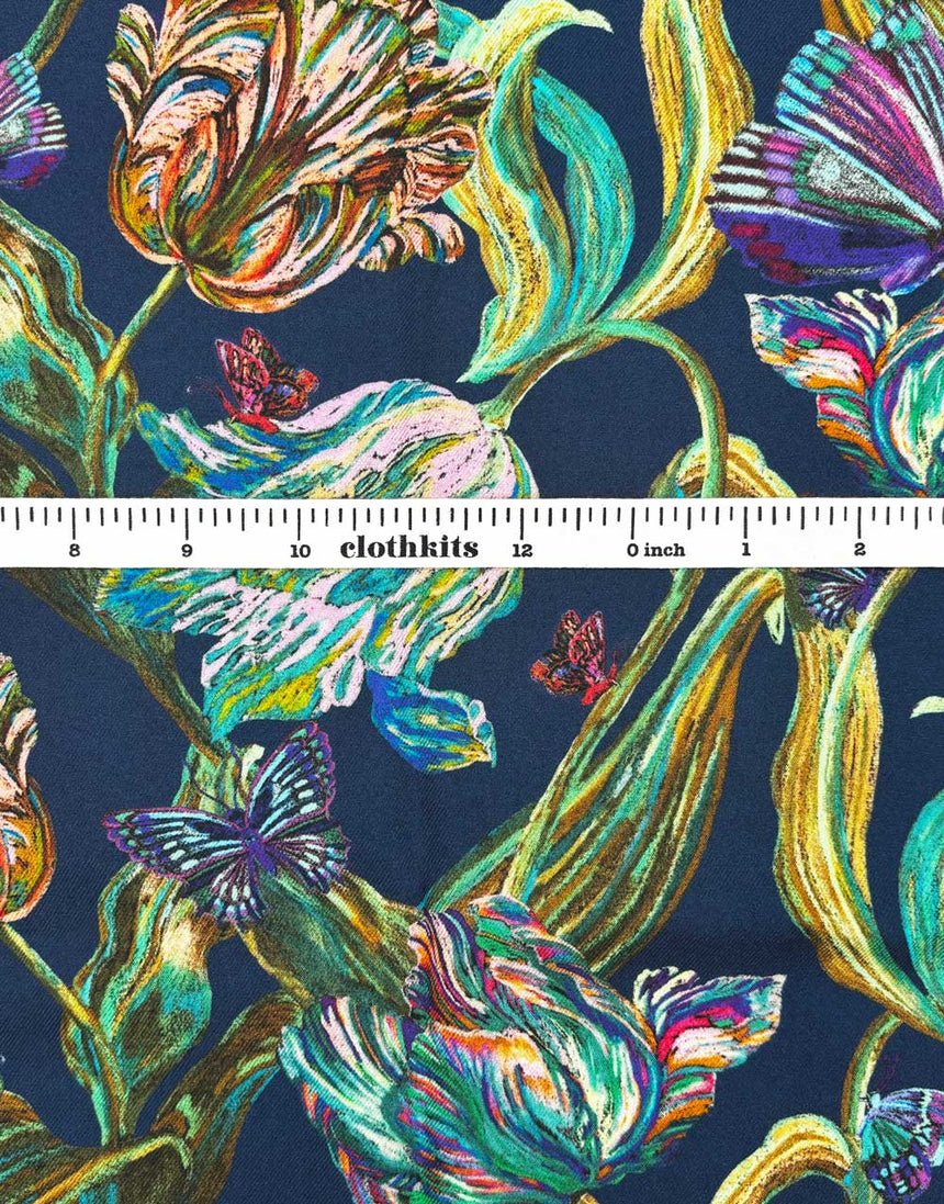 Liberty Fabrics Whitcombe Viscose Twill, Midnight Sketch Blue