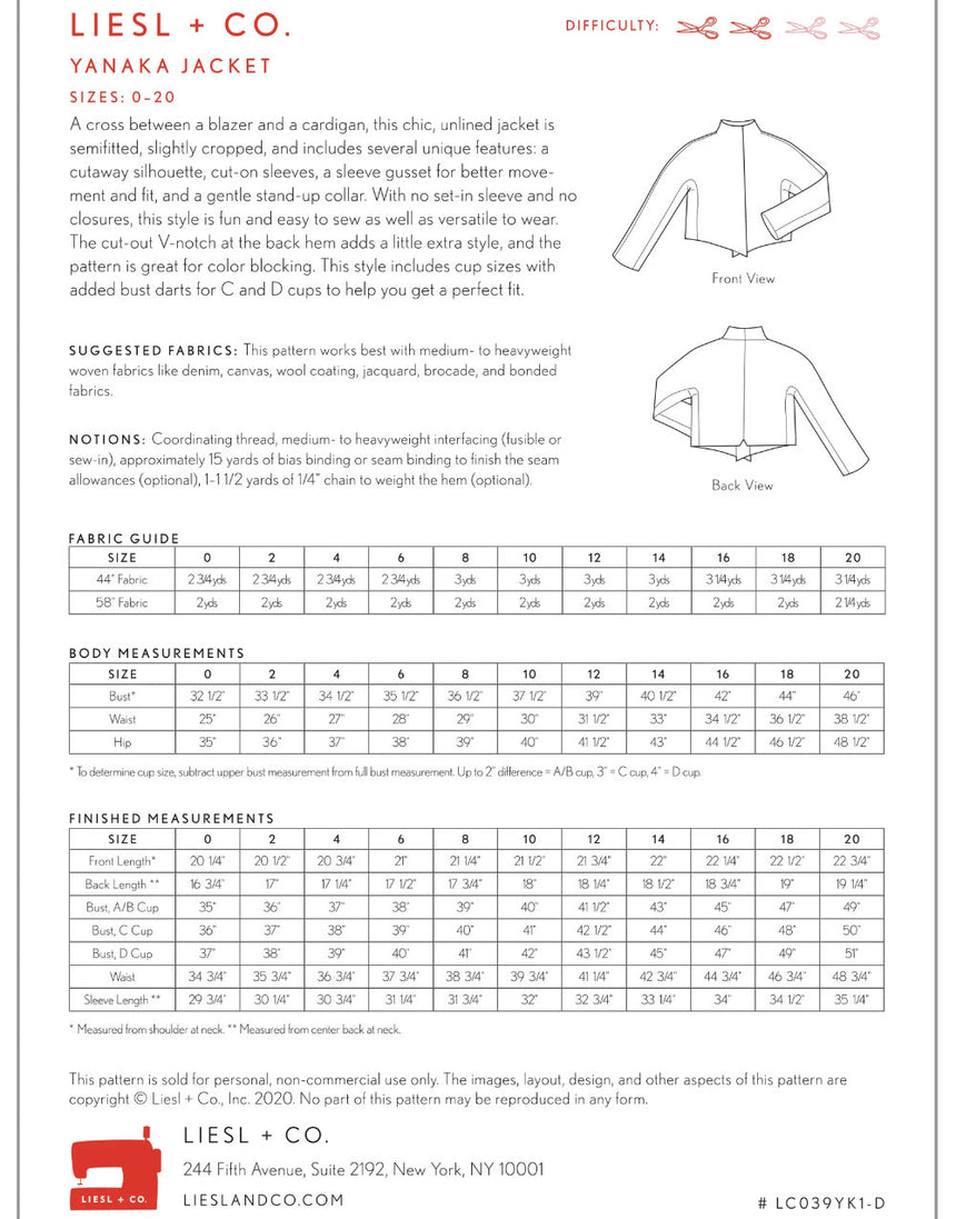 Yanaka Jacket Sewing Pattern, Liesl + Co