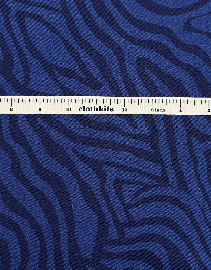 Deep Blue Abstract Zebra Print Viscose Fabric