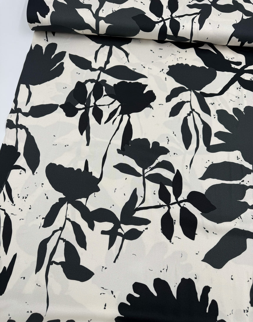 Monochrome Shadow Floral Viscose Fabric