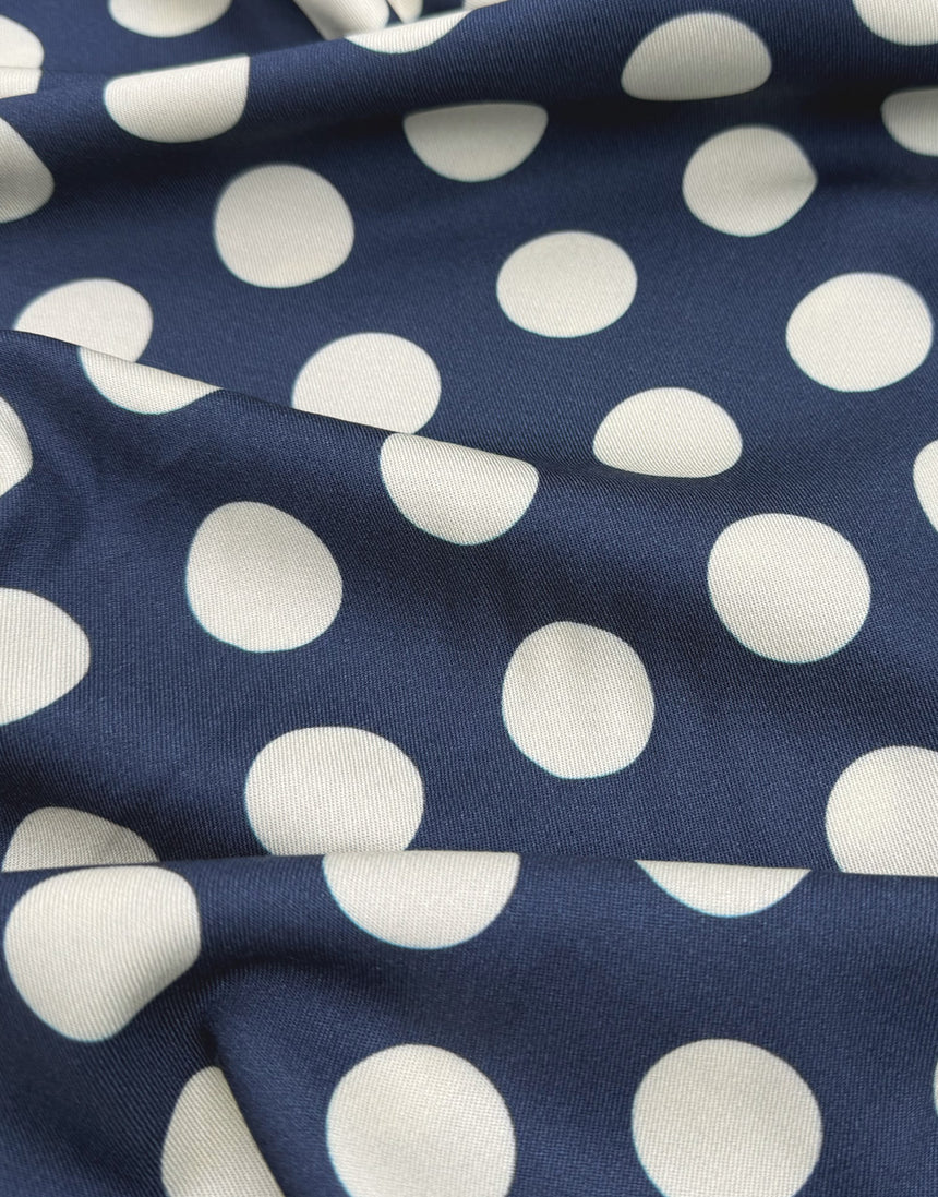 Navy & Ivory Polka Dot Viscose Fabric