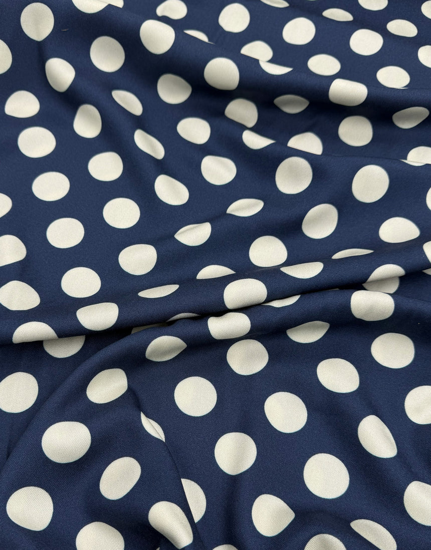 Navy & Ivory Polka Dot Viscose Fabric