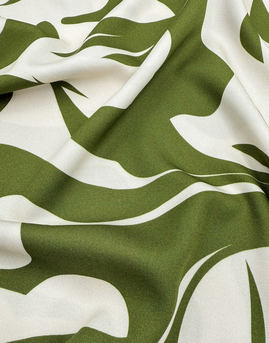 Olive Green & Ivory Abstract Floral Viscose Fabric