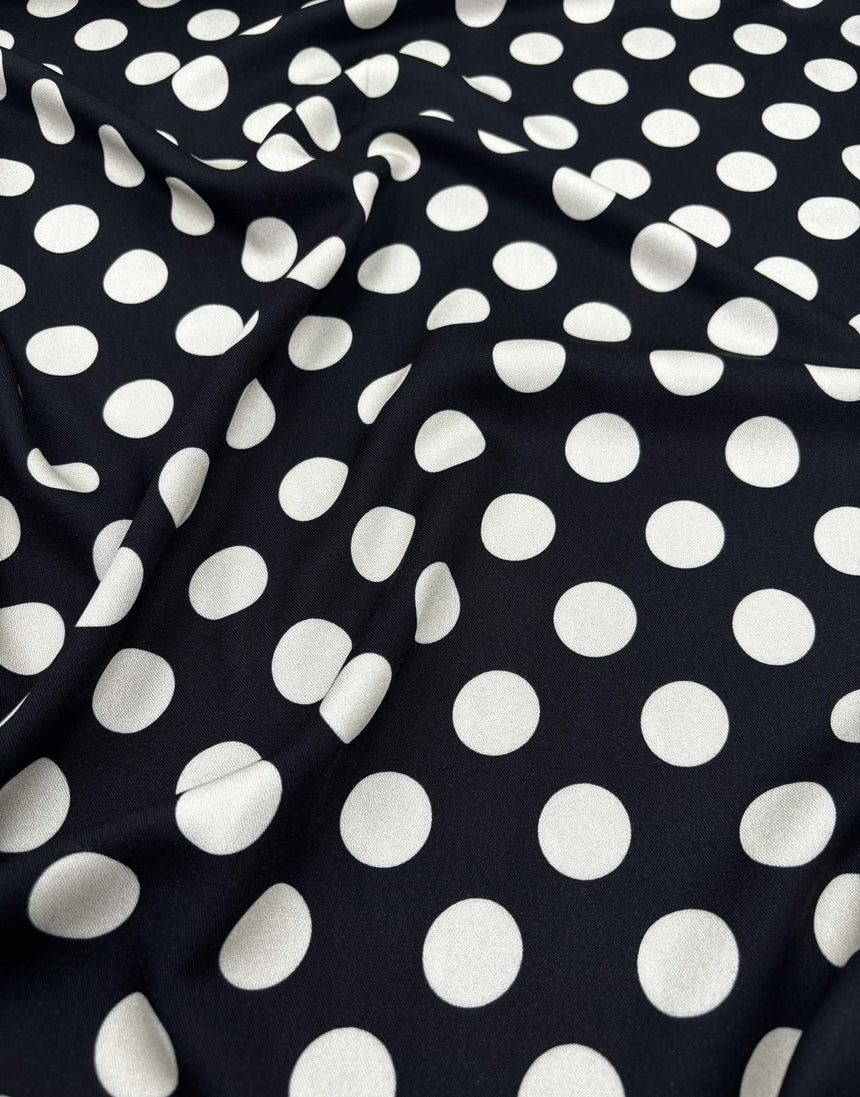 Black & Cream Spot Light & Lush Viscose Fabric