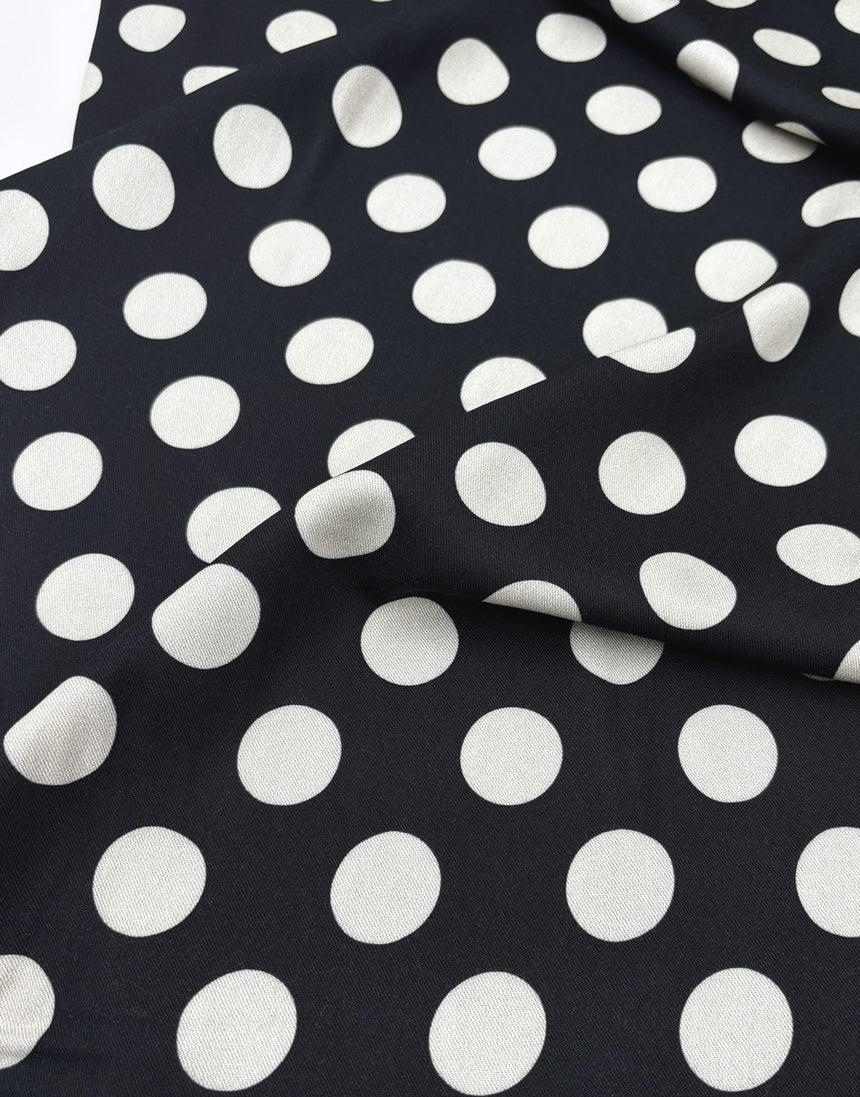 Black & Cream Spot Light & Lush Viscose Fabric