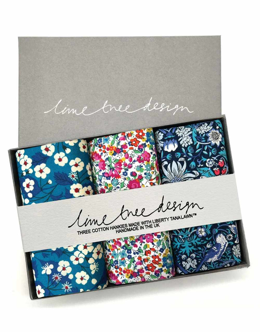 3 Hankies Made with Liberty Fabric Tana Lawn®, Noah's Flood