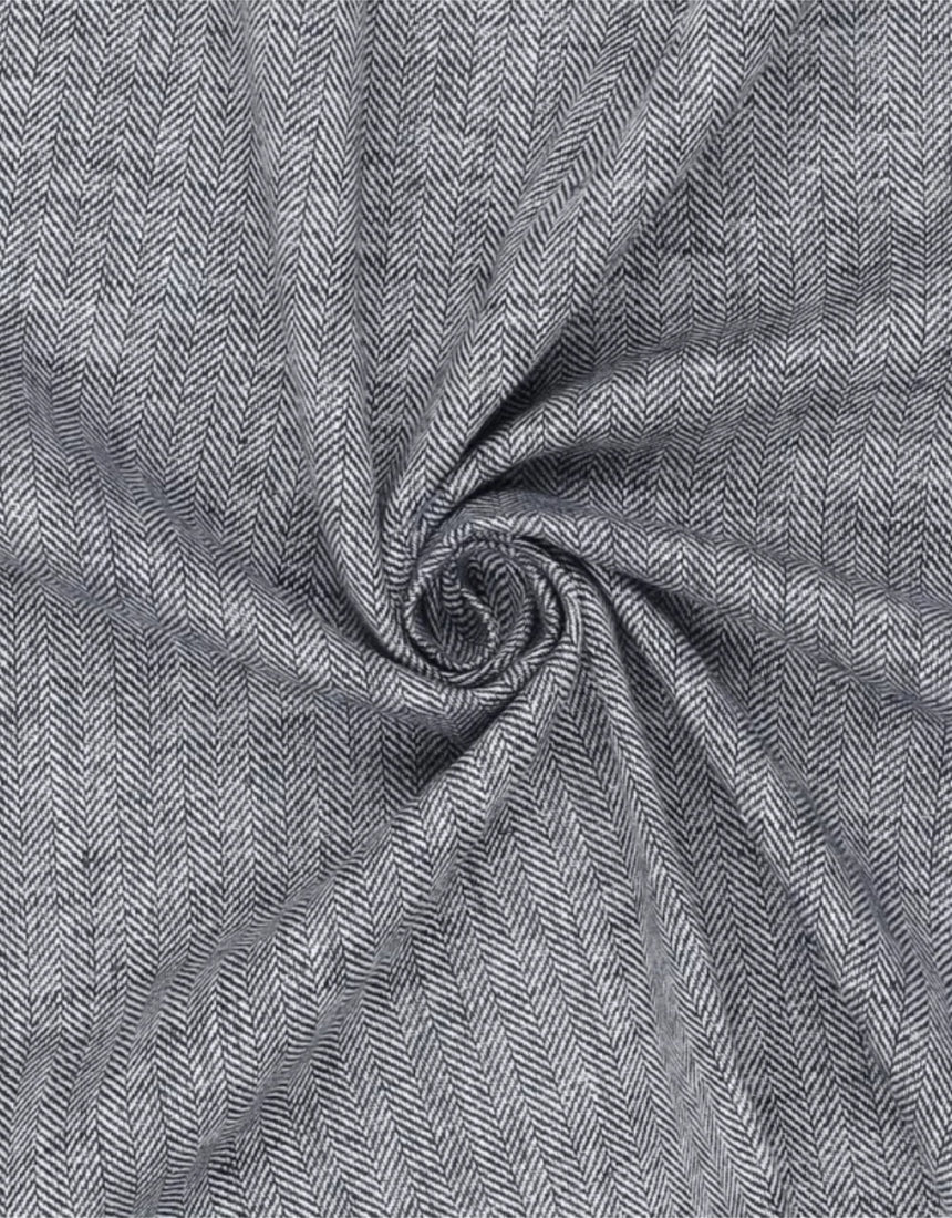 Navy Blue Herringbone Cotton Linen Fabric