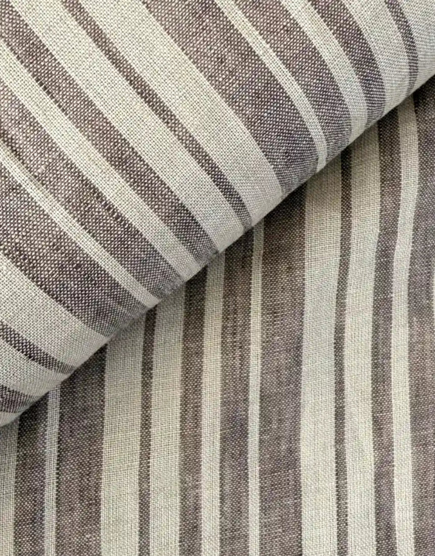 Matera Linen Stripe Fabric, Coffee & Sand
