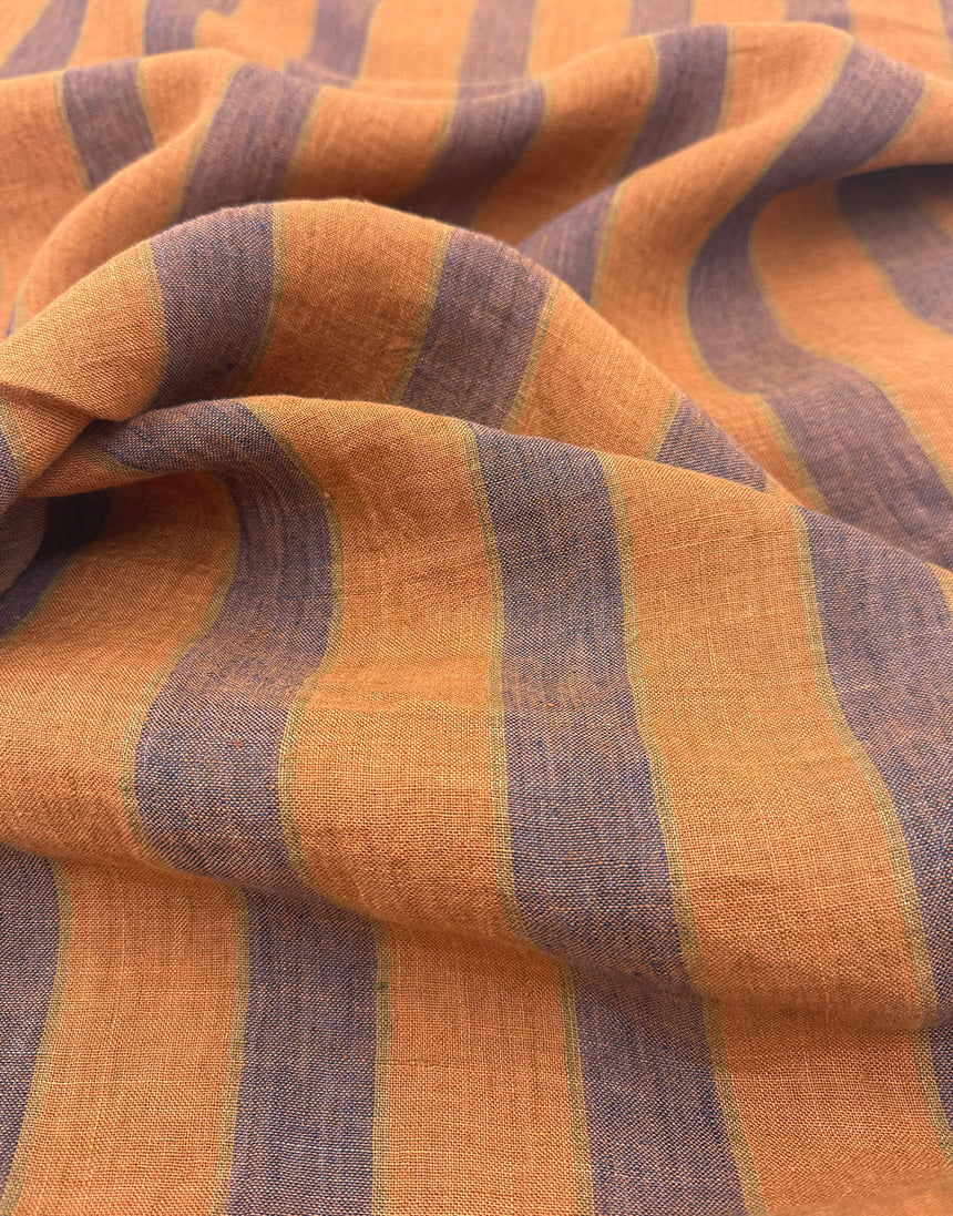 Napoli Linen Broad Stripe Fabric, Orange & Plum