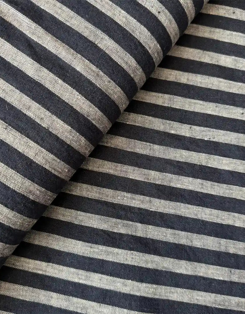 Ostuni Linen Stripe Fabric, Navy & Grey
