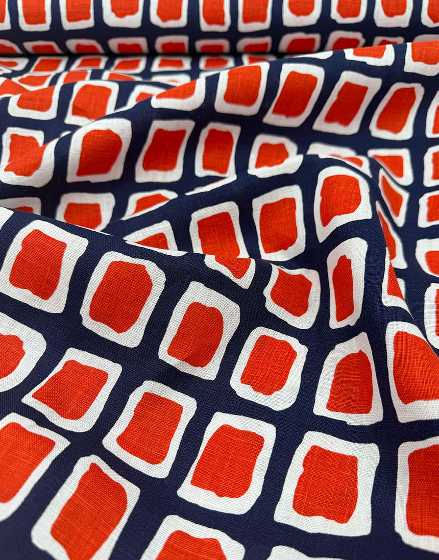Red Studio Grid Linen Fabric