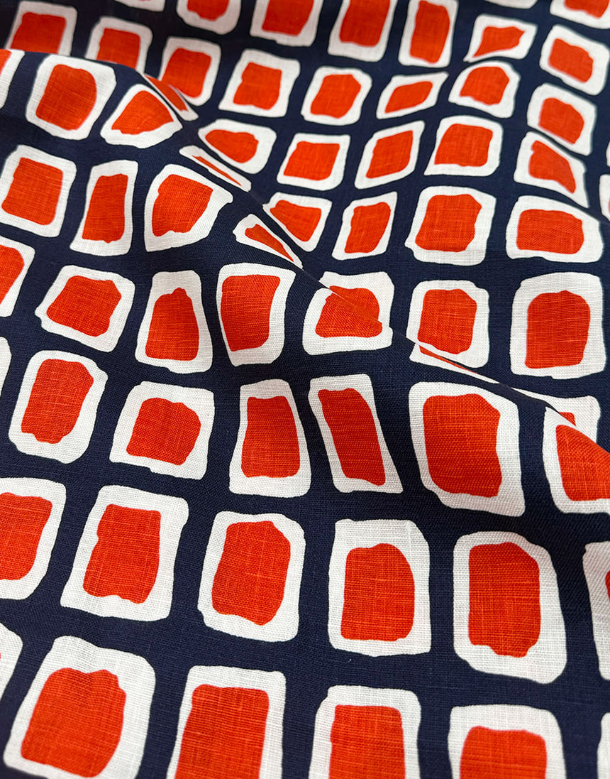 Red Studio Grid Linen Fabric