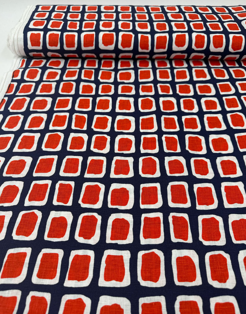 Red Studio Grid Linen Fabric