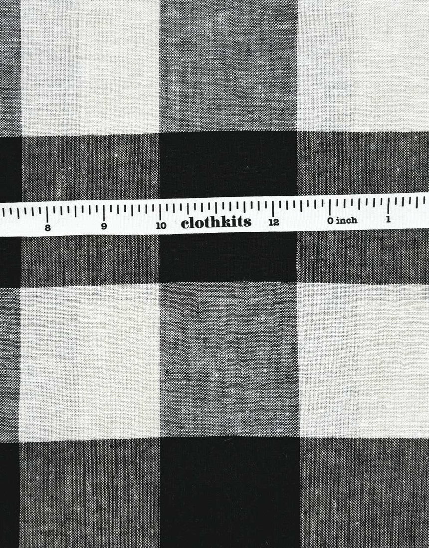 Black Large Check Linen Viscose Fabric