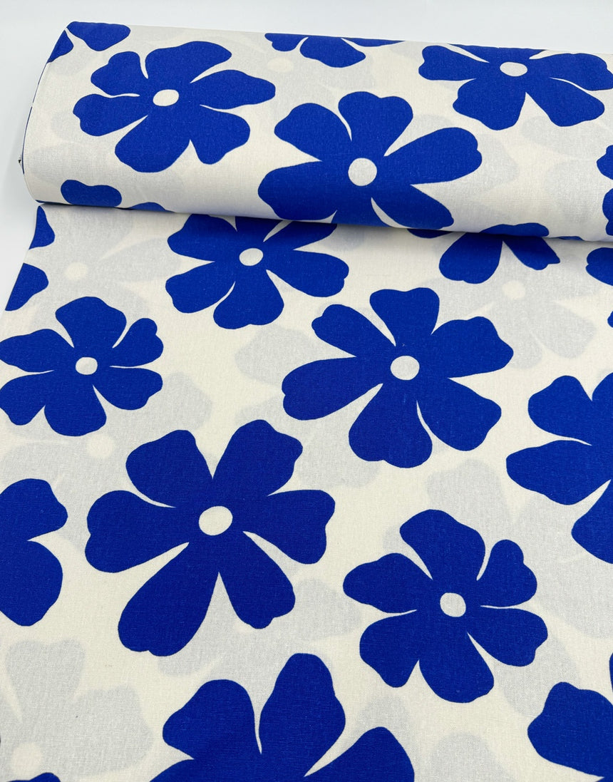 Blue Bloom Linen Viscose Fabric