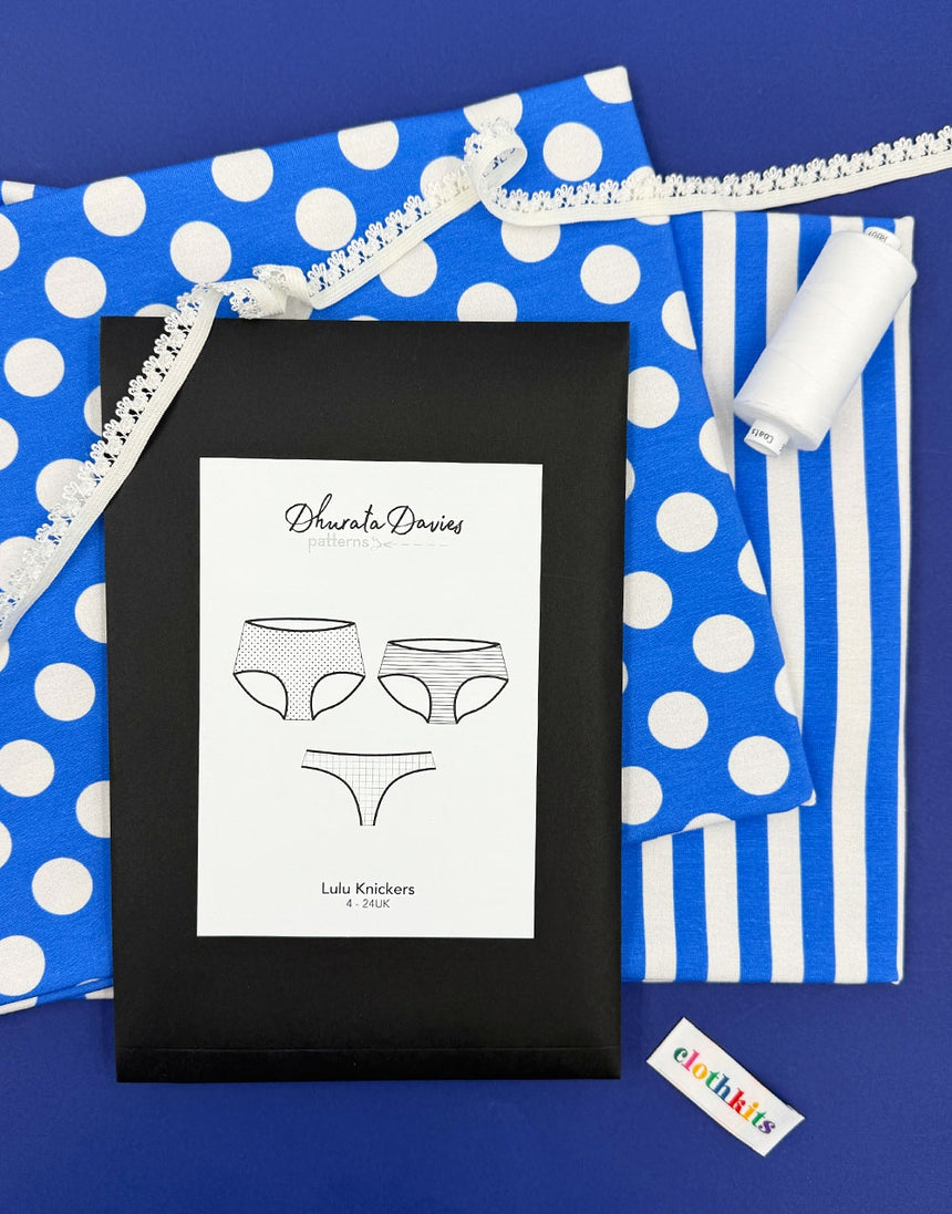 Lulu Knickers Double Pack Sewing Kit, Spot & Stripe Cotton Jersey (Sizes 8–24)
