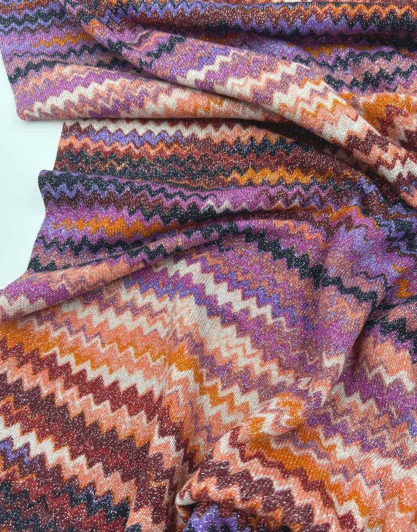 Purple Lurex Zig Zag Knit Fabric