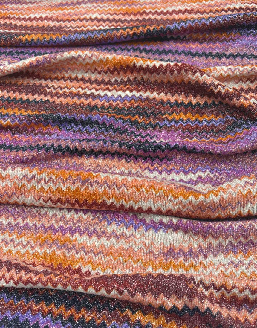 Purple Lurex Zig Zag Knit Fabric