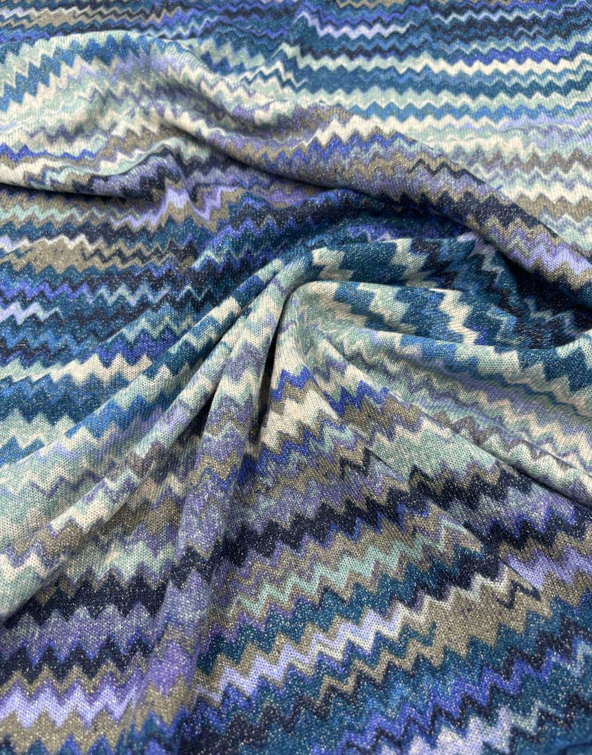 Blue Lurex Zig Zag Knit Fabric