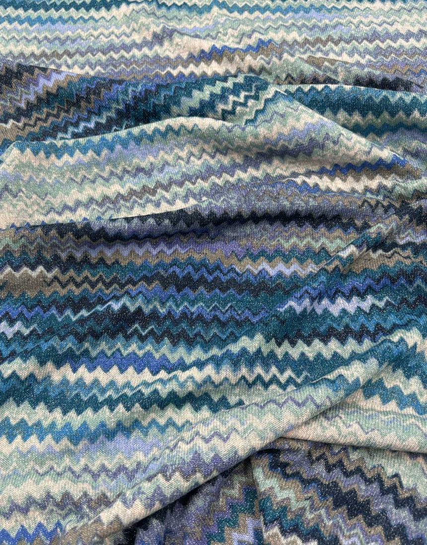 Blue Lurex Zig Zag Knit Fabric