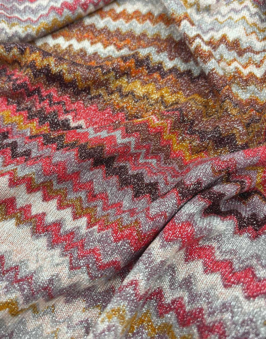 Russet Lurex Zig Zag Knit Fabric