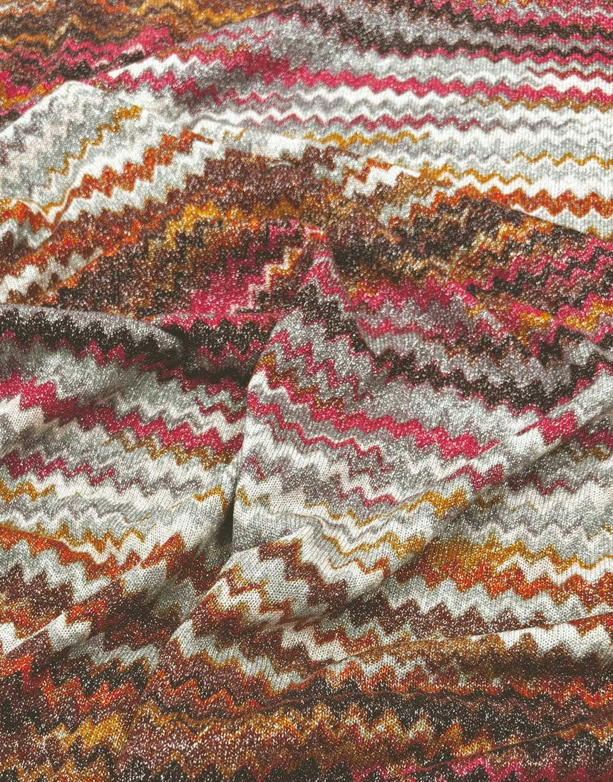 Russet Lurex Zig Zag Knit Fabric