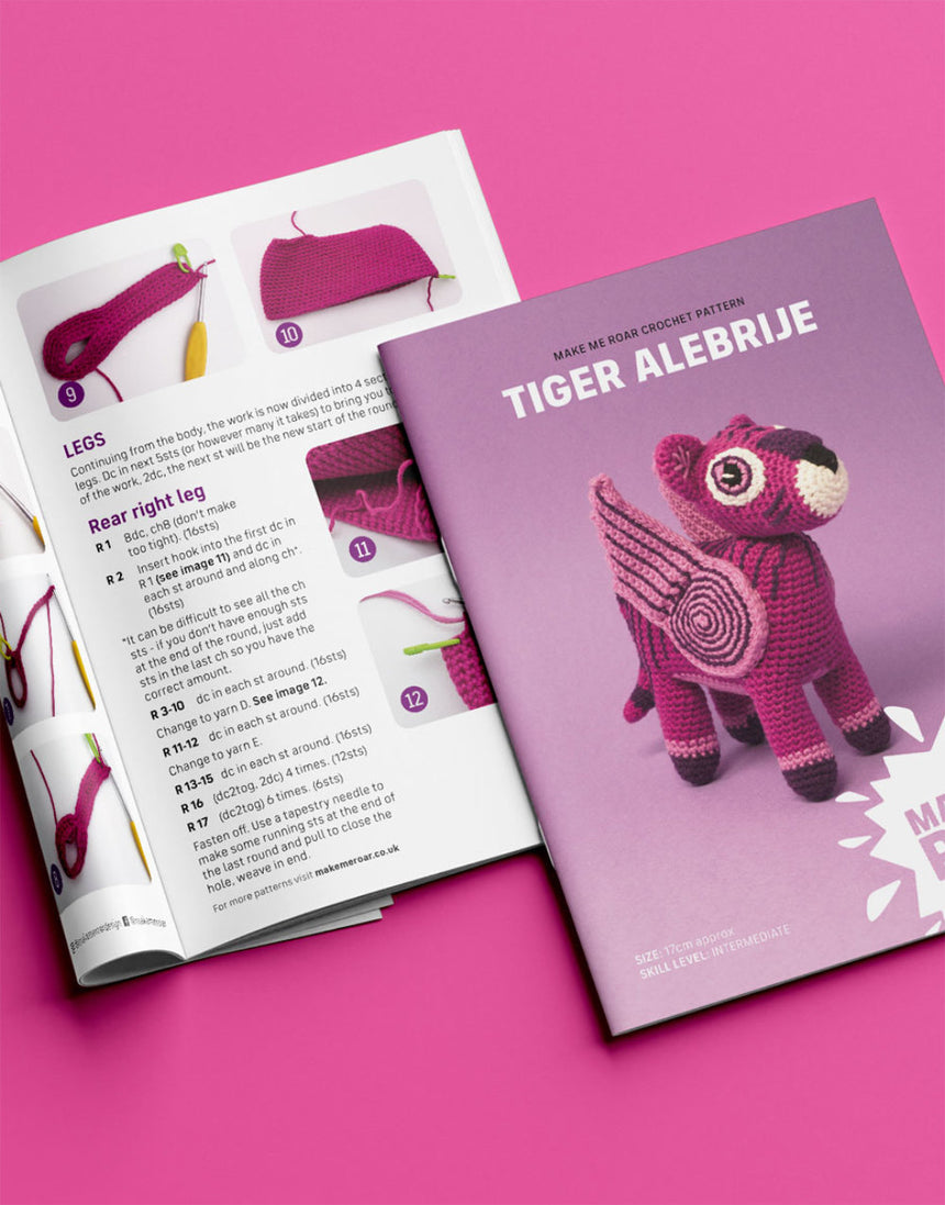 Berry Pink Tiger Amigurumi Crochet Kit, Make Me Roar