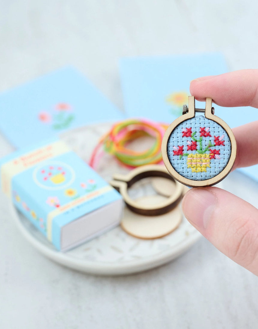 Bunch Of Flowers Mini Hoop Cross Stitch Kit in a Matchbox