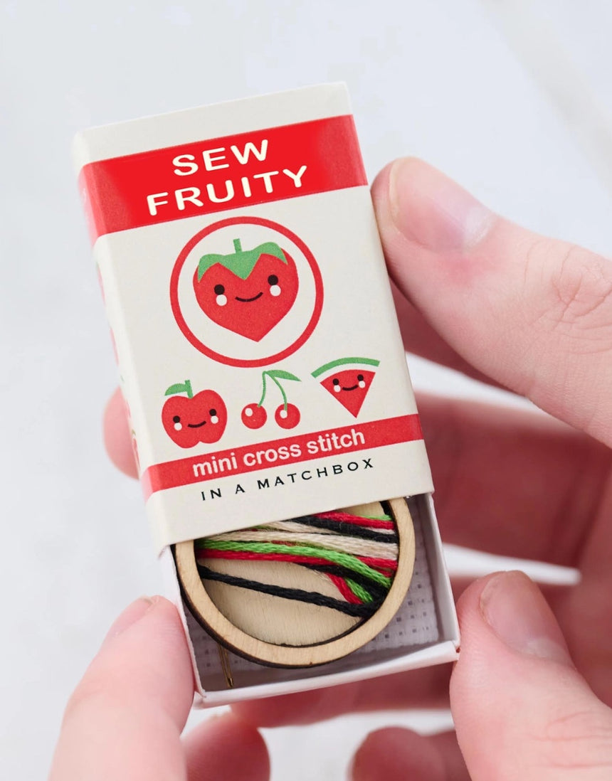 Sew Fruity Mini Hoop Cross Stitch Kit in a Matchbox