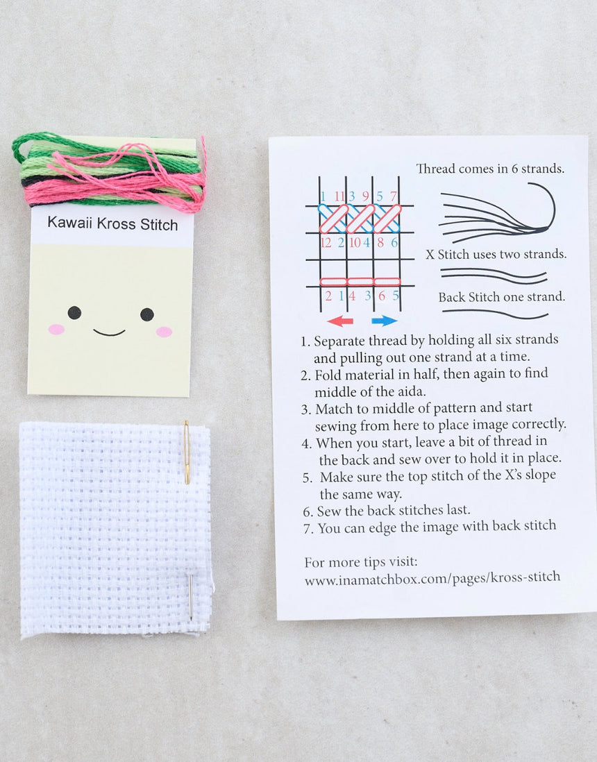 Kawaii Cactus Mini Cross Stitch Kit in a Matchbox