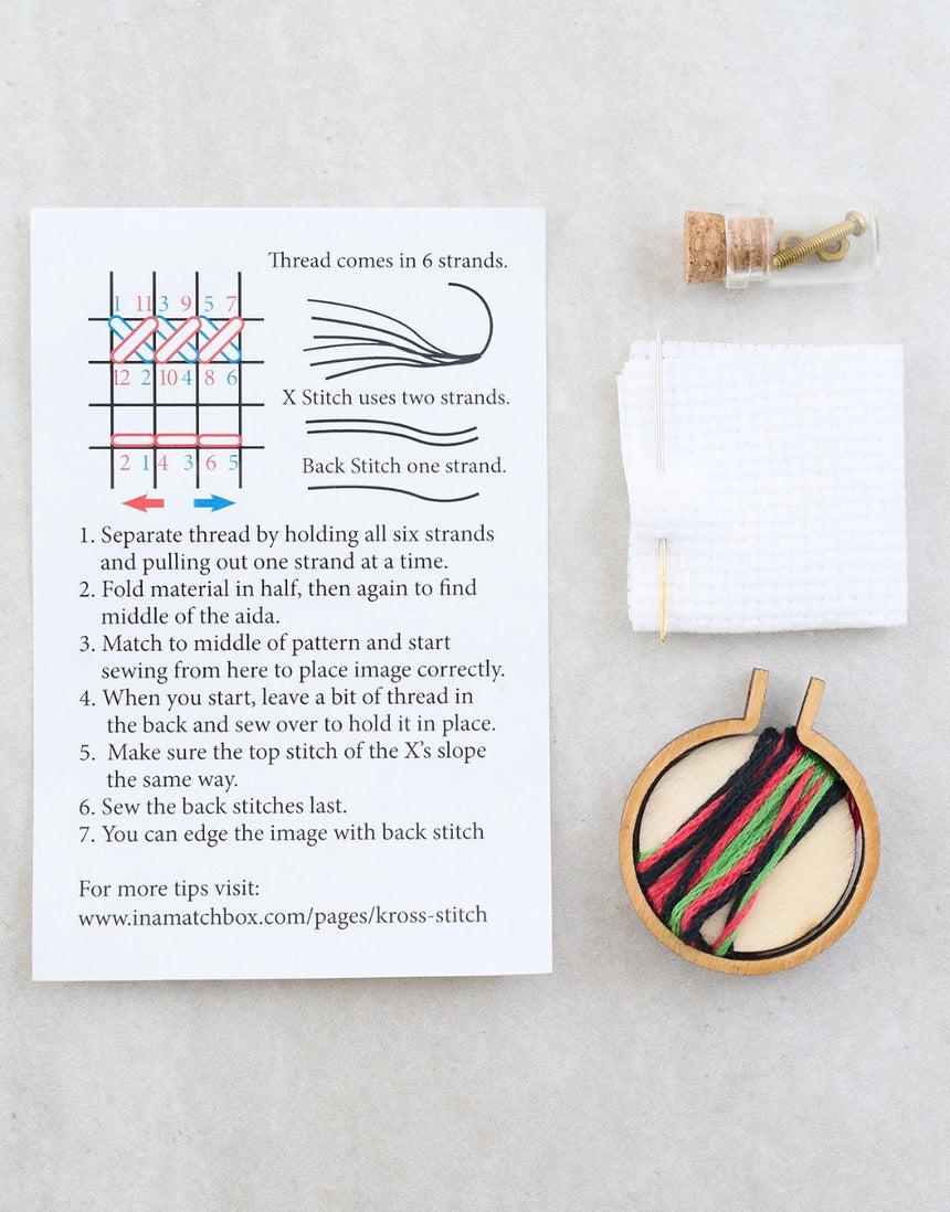 Pricking Perfect Mini Hoop Cross Stitch Kit in a Matchbox