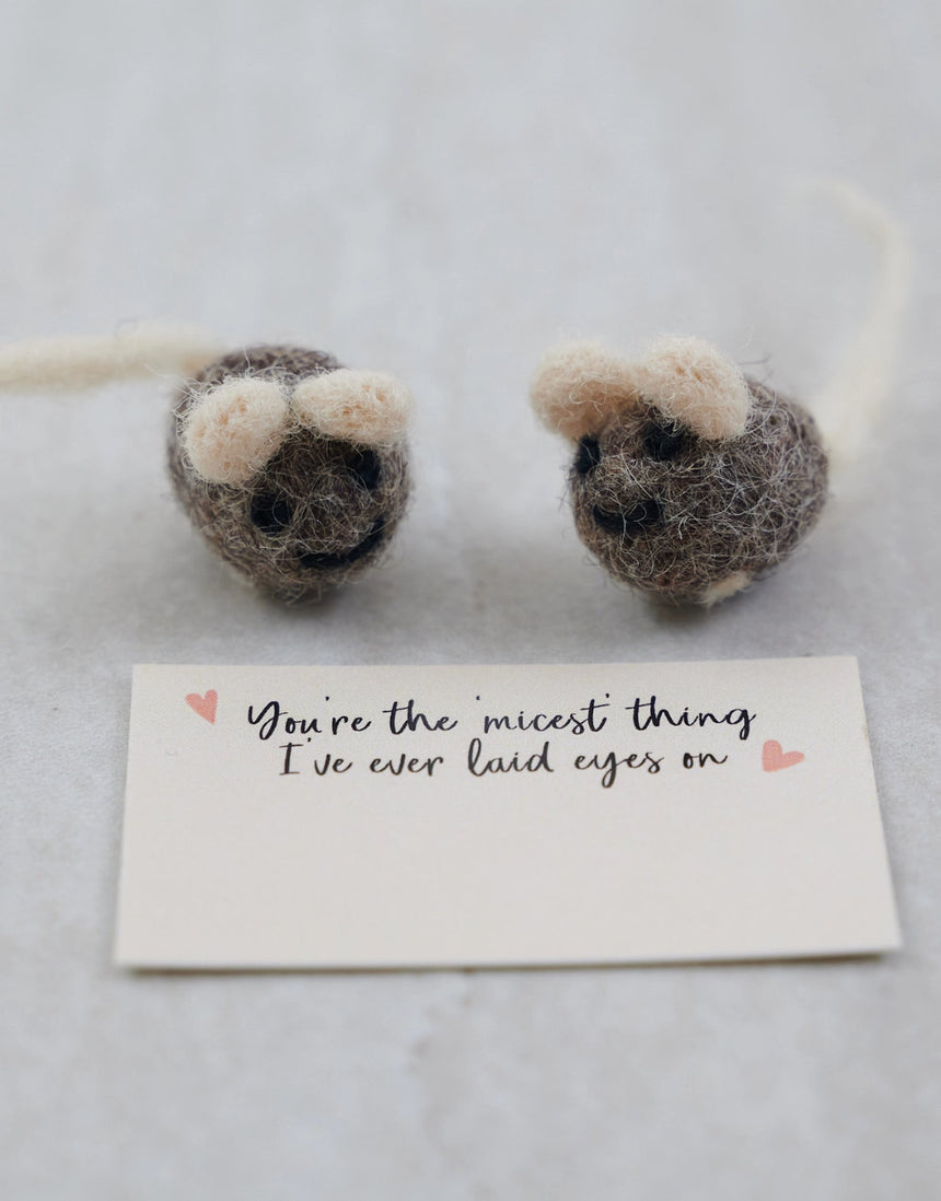 Cheesy Message Wool Felt Mice in a Matchbox