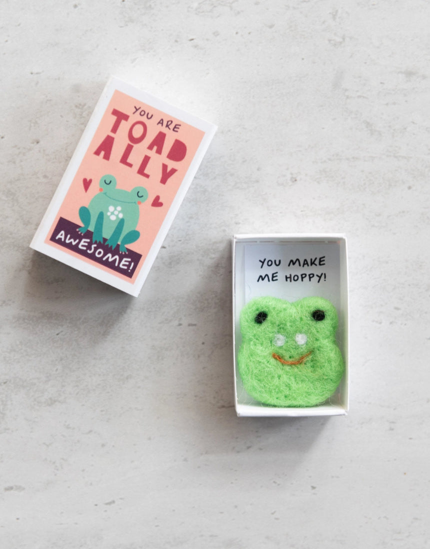 Toadally Awesome Wool Felt Frog in a Matchbox