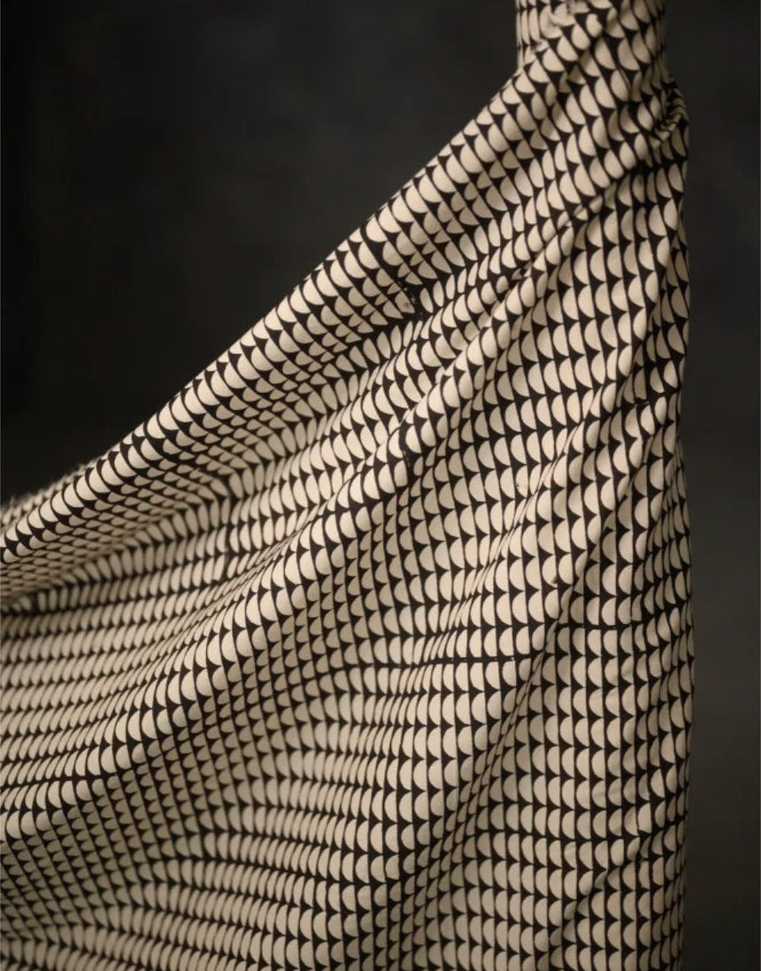 Black Semi Circle Indian Block Printed Cotton Fabric