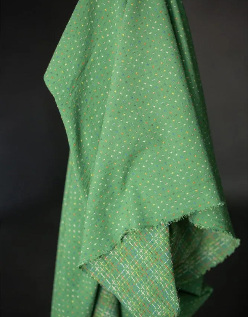 Green Bobbette Indian Cotton Cross Stitch Fabric