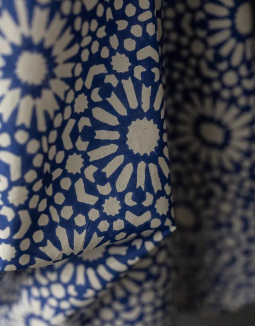 Cobalt Blue Papercut Indian Block Print Cotton Fabric