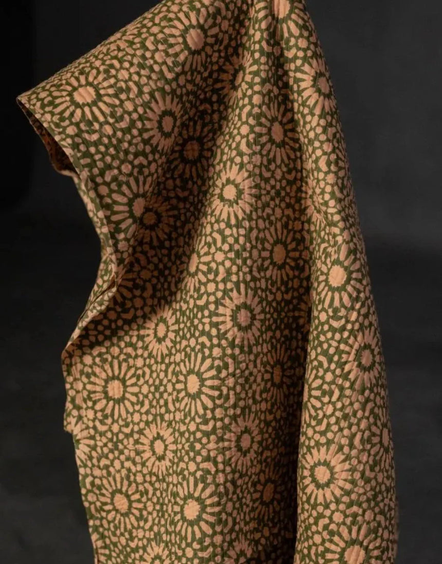 Remnant 1m - Praline Papercut Quilted Indian Block Print Cotton Fabric