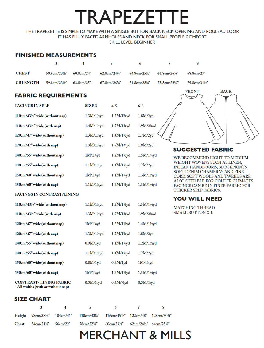 The Trapezette Girl's Dress, Merchant & Mills Sewing Pattern