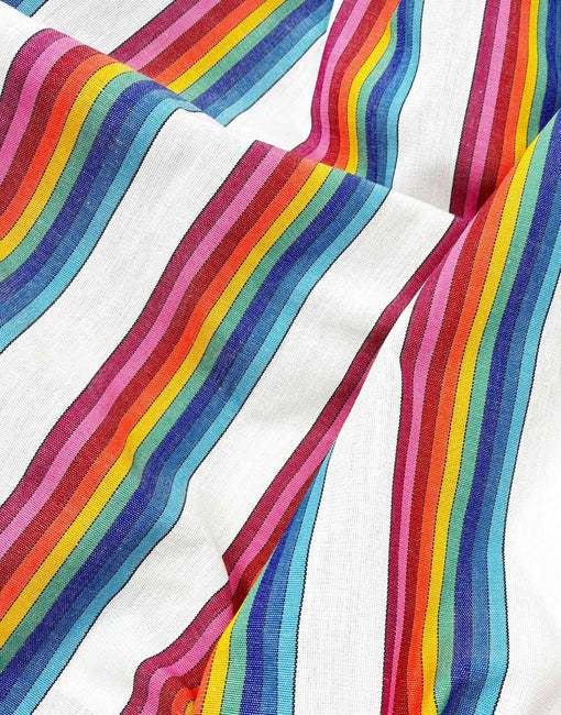 Remnant 1.3m - Ecru Rainbow Mexican Striped Fabric