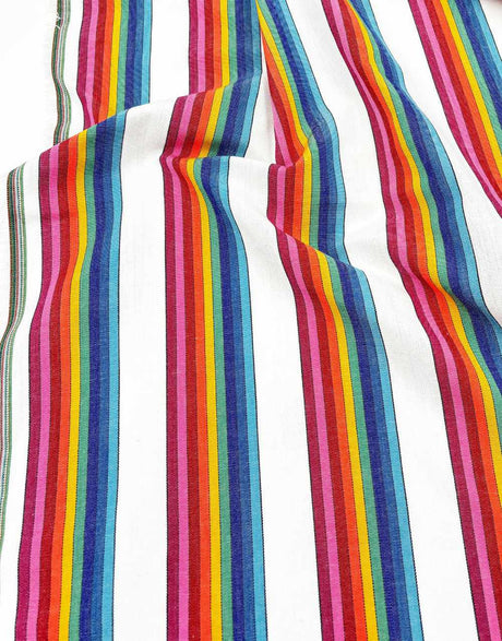 Ecru Rainbow Mexican Striped Fabric