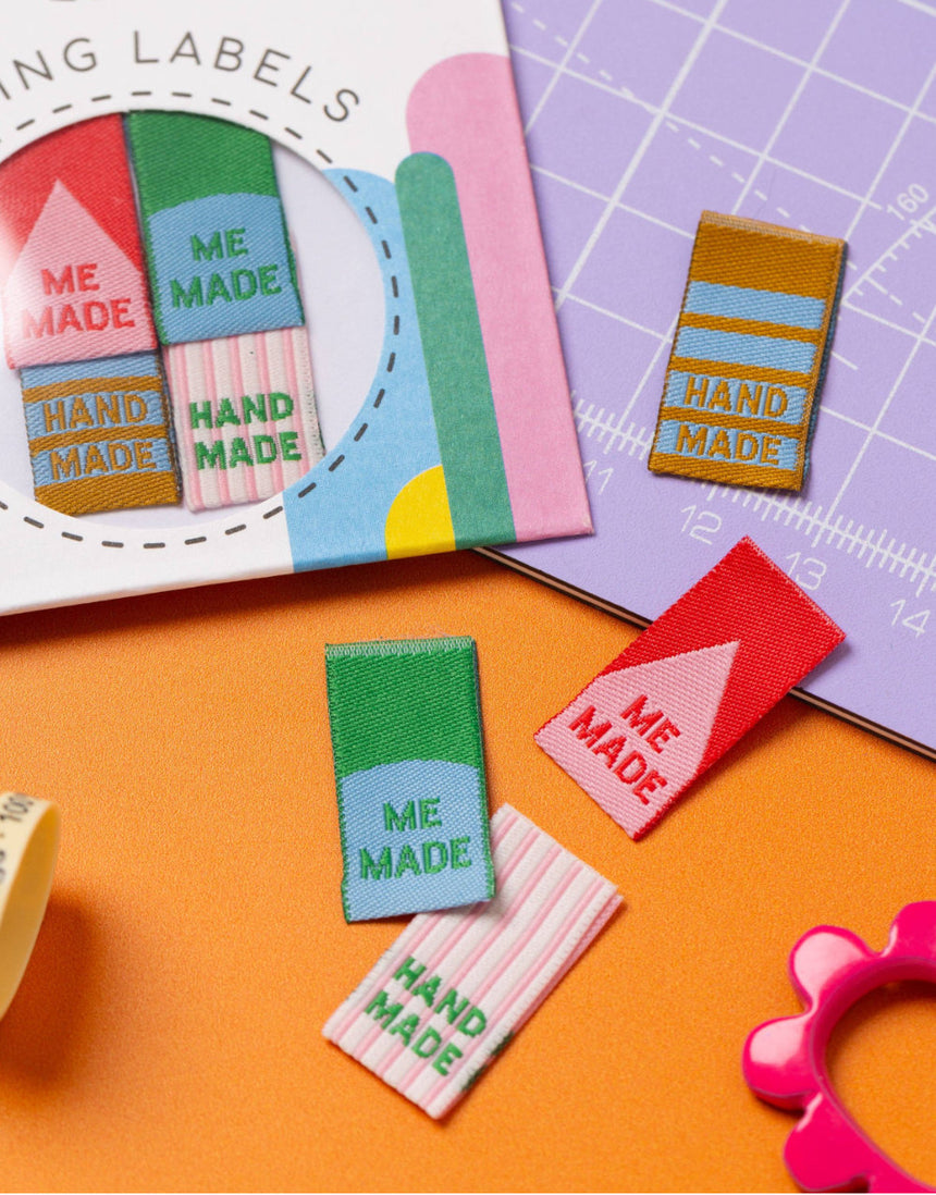Hand Made/ Me Made, Woven Sewing Mini Labels - Pack of 8