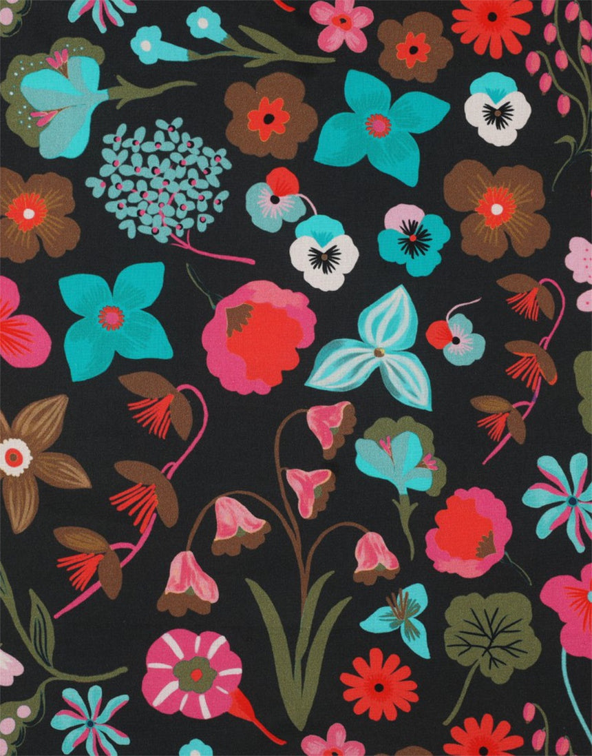 Black Meadow Flower Cotton Poplin Fabric, Nerida Hansen